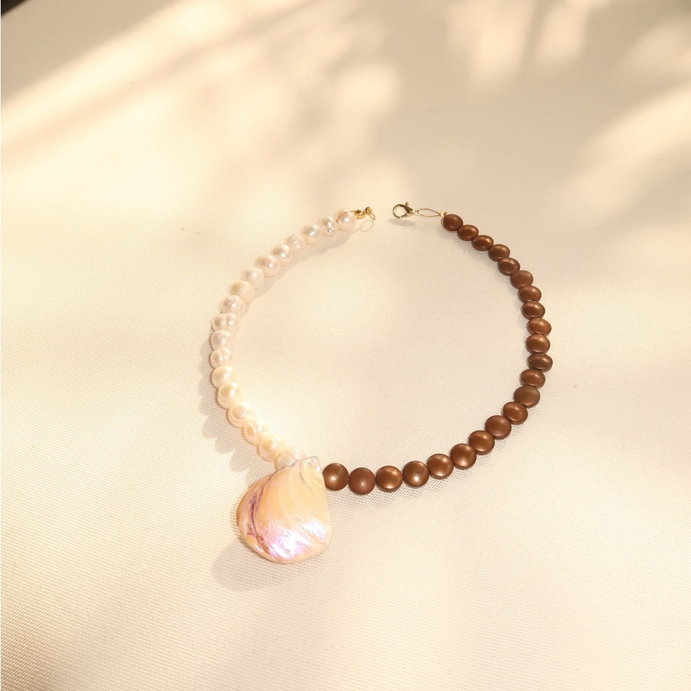 Elegant Pearl and Brown Bead Necklace